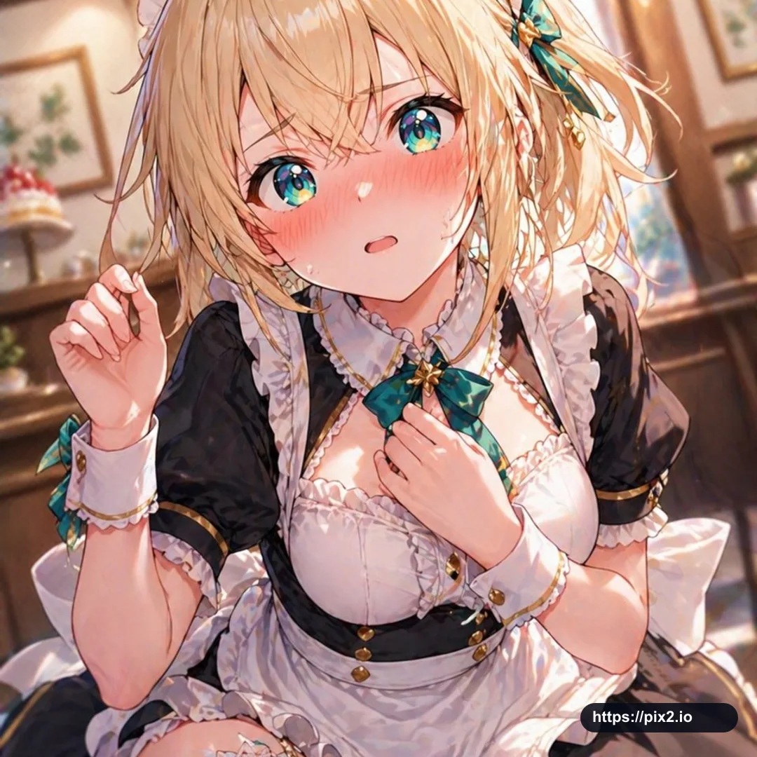 温かなカフェの金髪メイド
