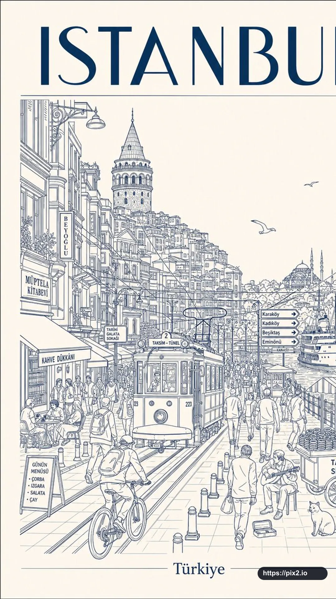 イスタンブール線画旅行ポスター
