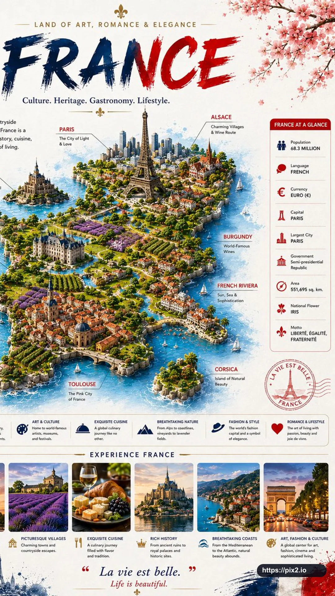 プレミアムフランス旅行インフォグラフィックポスター