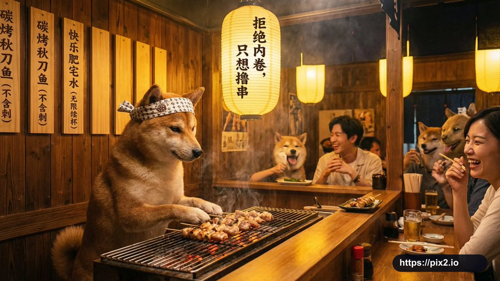 Japanese Izakaya Dog Grilling Skewers