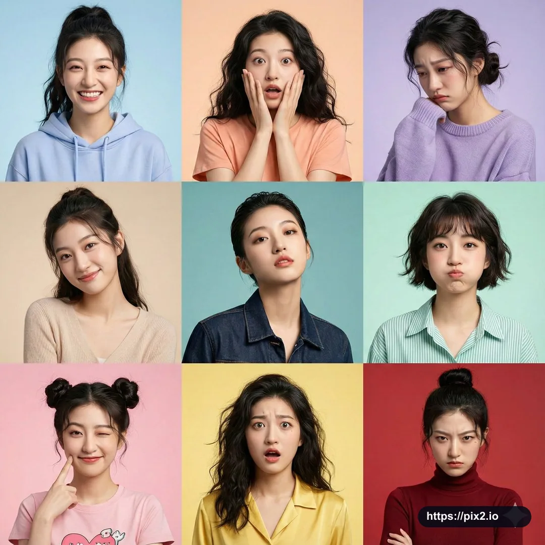 Nine-Grid Expression Portrait Photos