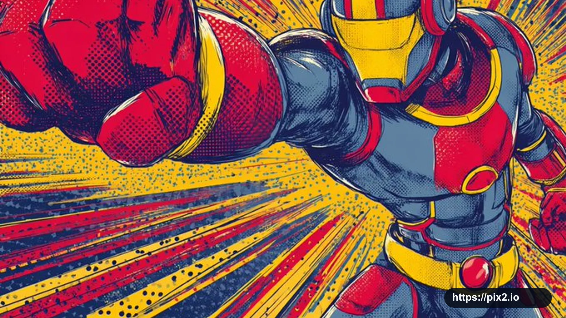 レトロコミックのアクションヒーローイラスト